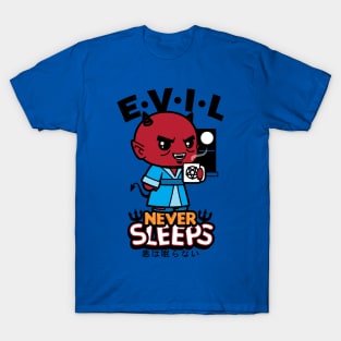 Cute Funny Kawaii Demon Drinking Coffee Slogan Meme T-Shirt